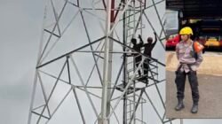 Anggota Brimob Polda Kepri Berhasil Selamatkan Seorang Pelaku Pencuri Kabel Yang Manjat Tower 100 Meter